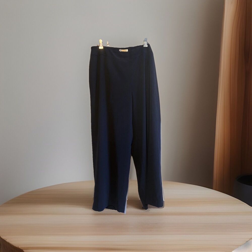 Talbots Woman 14W Navy Wide Leg Pull On Dress Pants Lined Triacetate USA